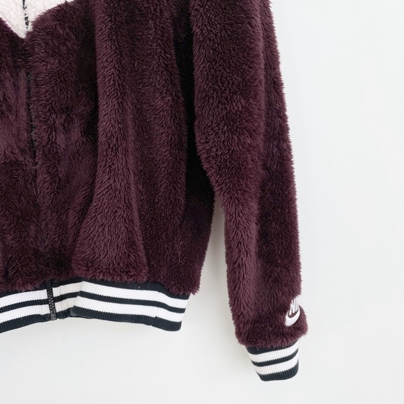 Nike Athletic Sherpa Wolf Teddy Zip Up Long Sleeves Bomber Jacket Size Small - Picture 8 of 16